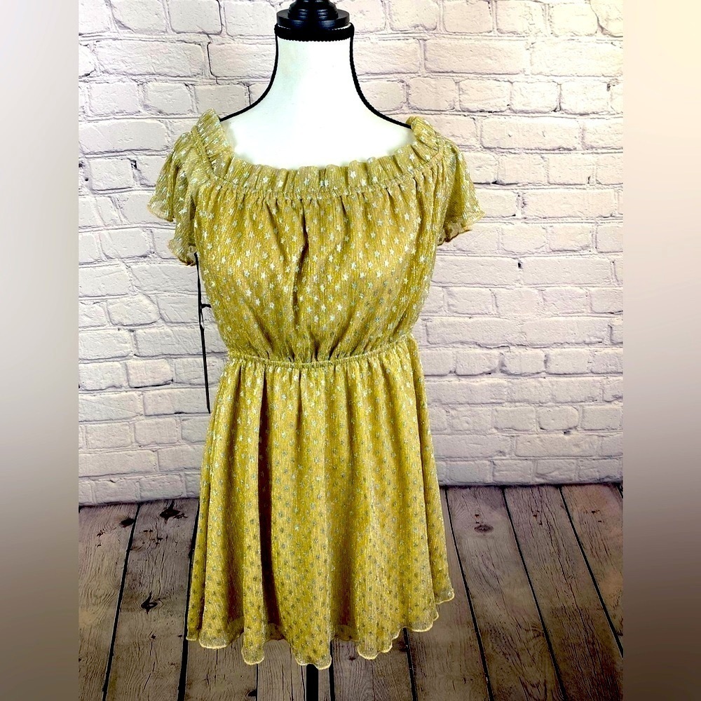 House of Harlow 1960 Revolve Star Gold Boho Babydoll Dress Y2K NWT